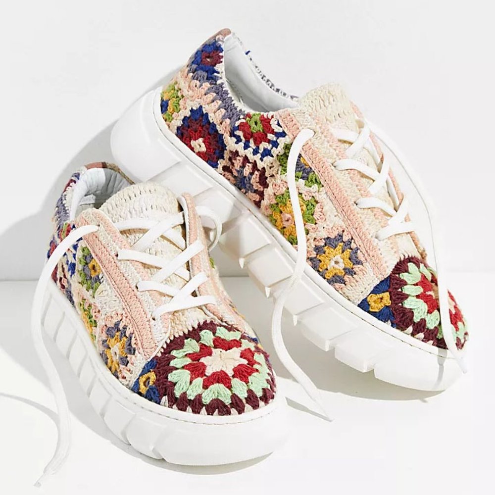 Free People Multicolor Crochet Platform Sneakers